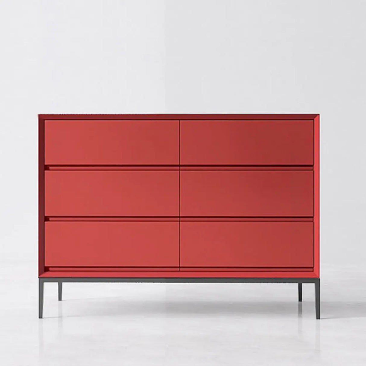 Red Finish Wooden Horizontal Dresser for Drawers Image - 2