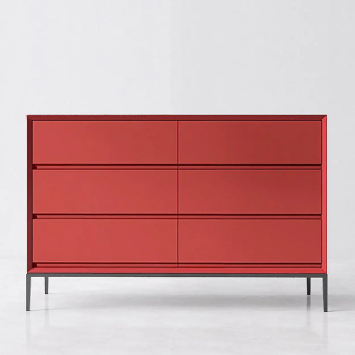 Red Finish Wooden Horizontal Dresser for Drawers Image - 3