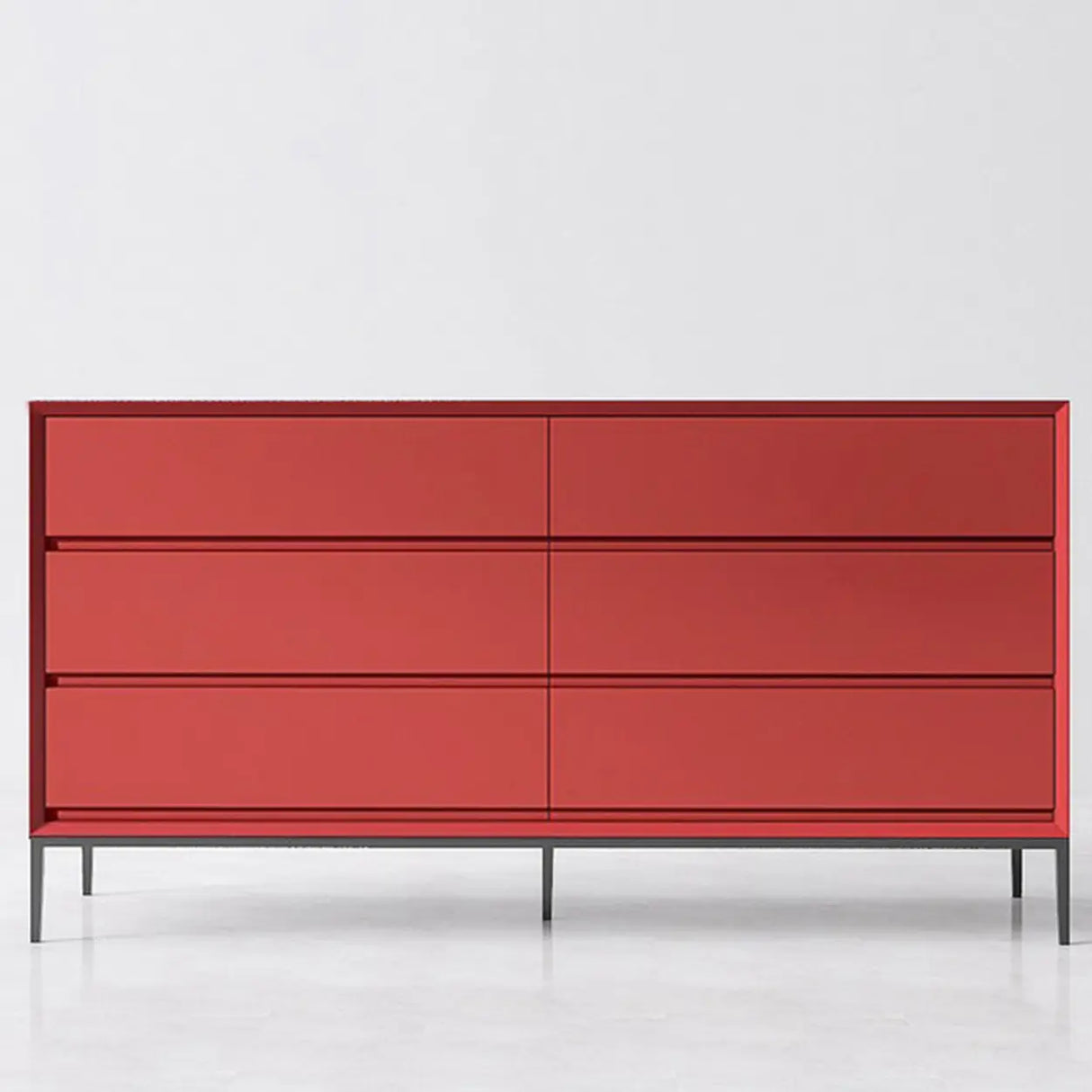 Red Finish Wooden Horizontal Dresser for Drawers Image - 7