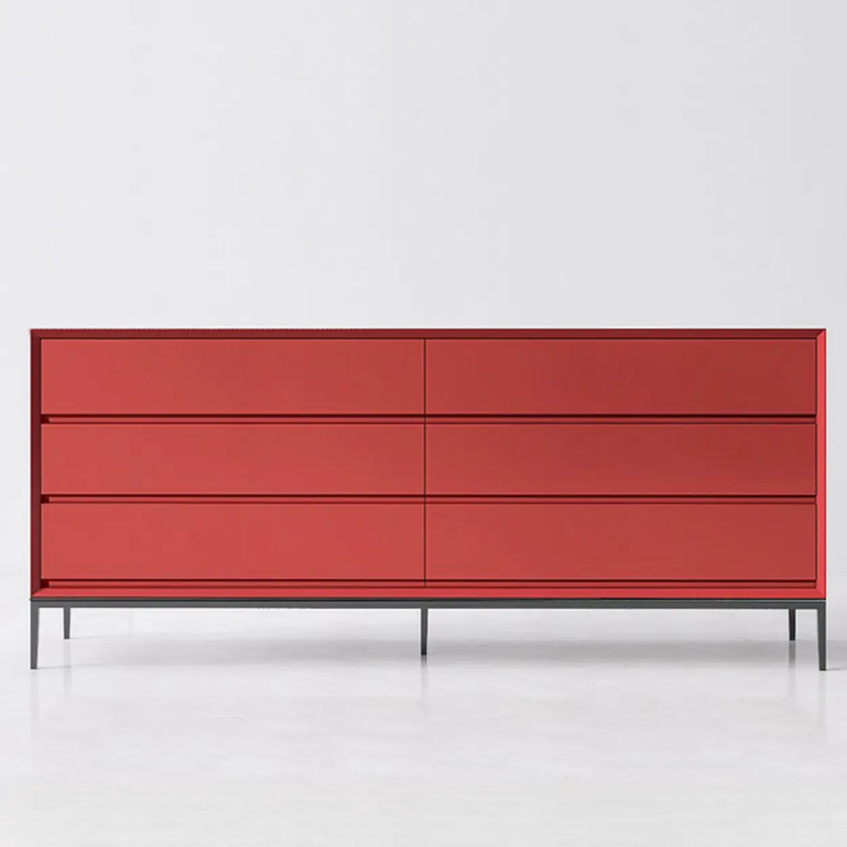 Red Finish Wooden Horizontal Dresser for Drawers Image - 10