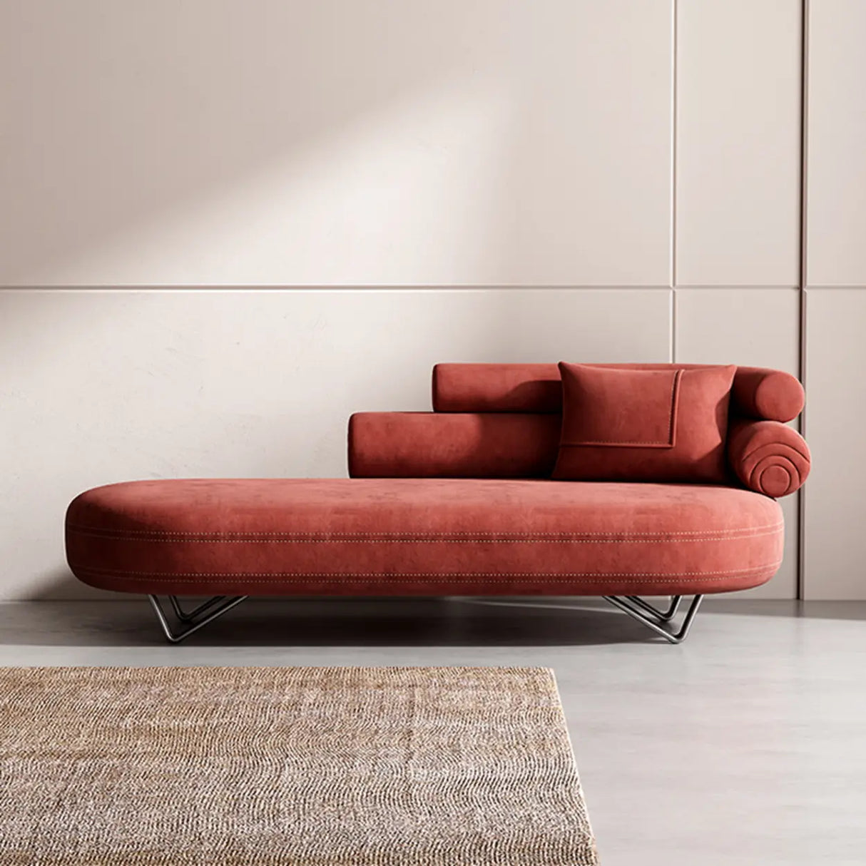 Red Flannel Wooden Frame Tufted Right-Arm Chaise Image - 1