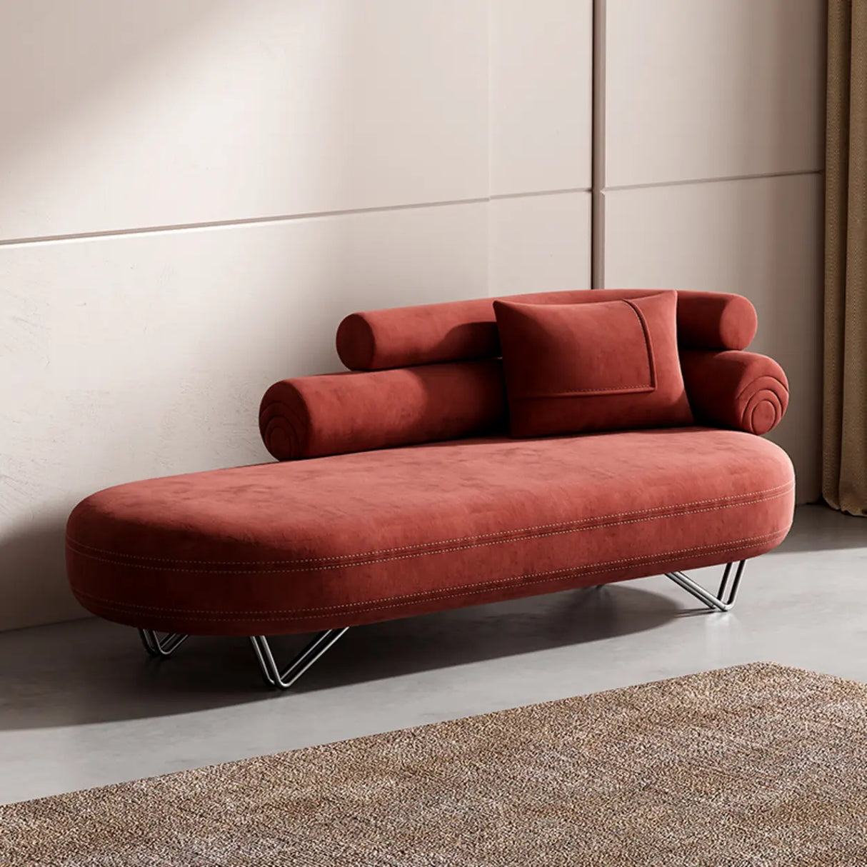 Red Flannel Wooden Frame Tufted Right-Arm Chaise Image - 2