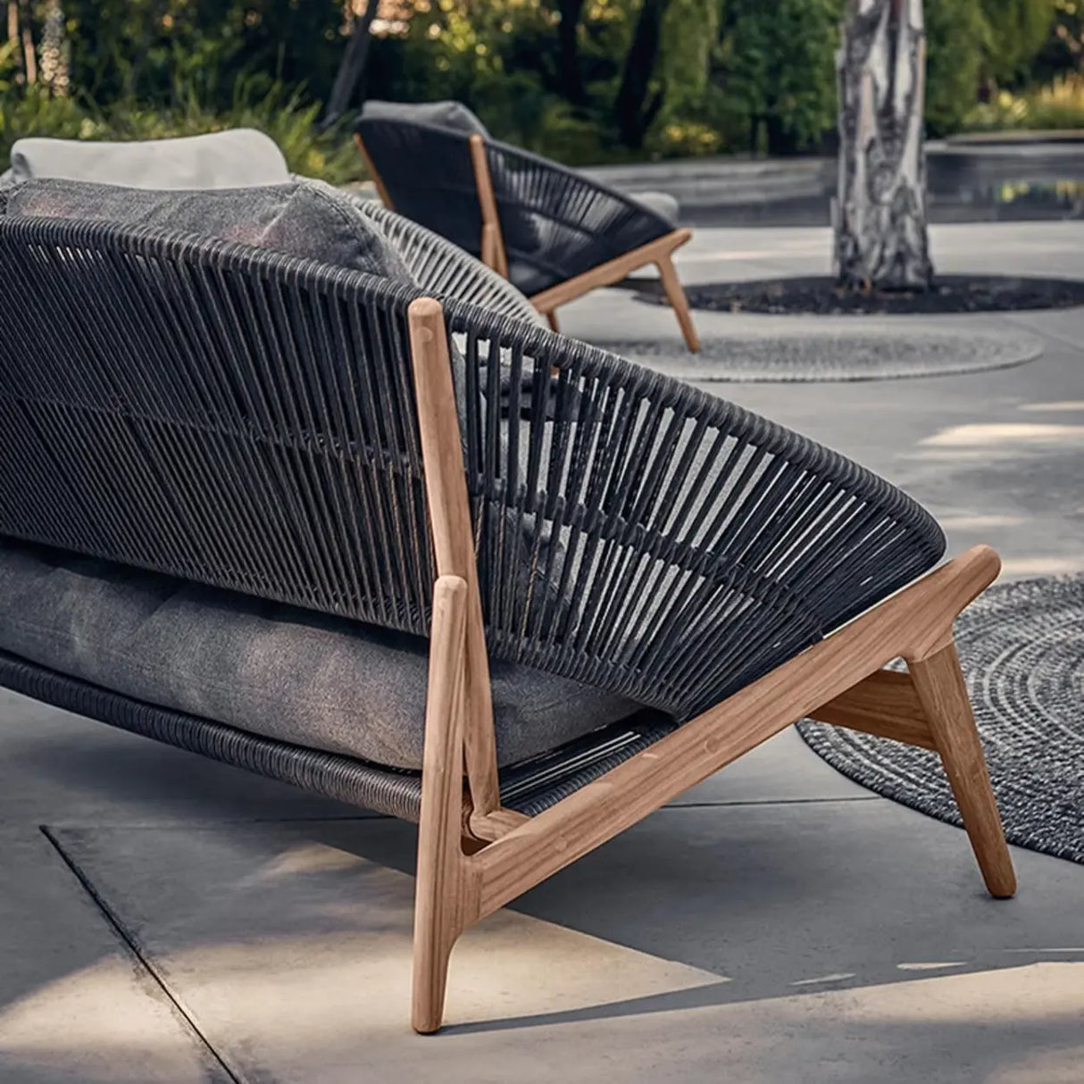 Relaxing Round Wood Frame Waterproof Gray Patio Set Image - 10