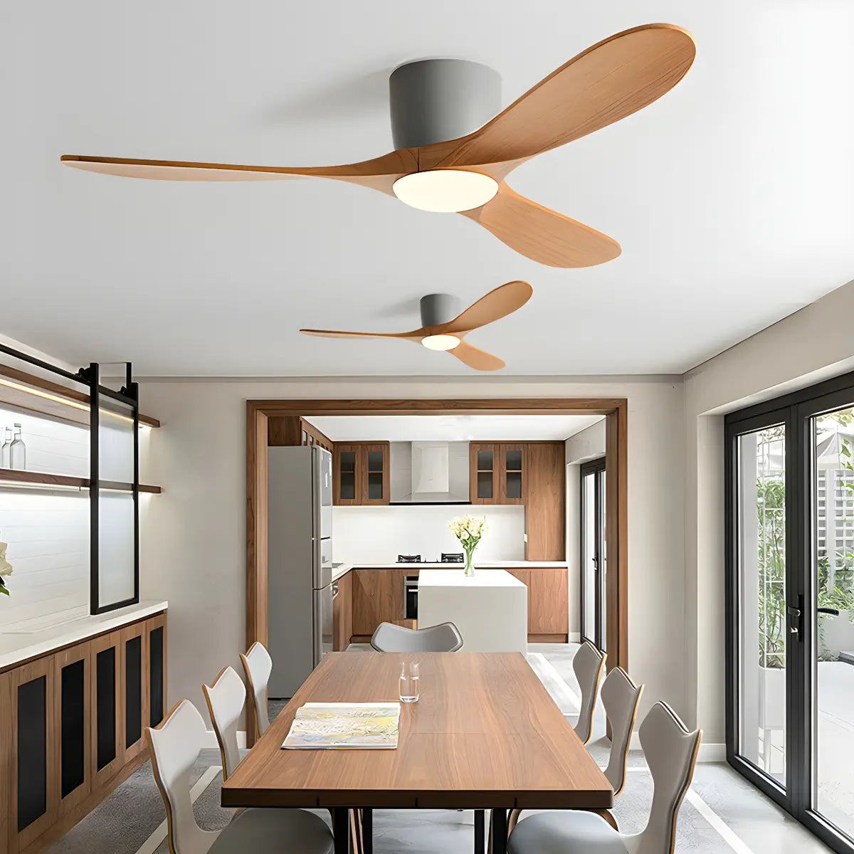 Remote Control Walnut LED Ceiling Fan with Light Fixture Image - 6