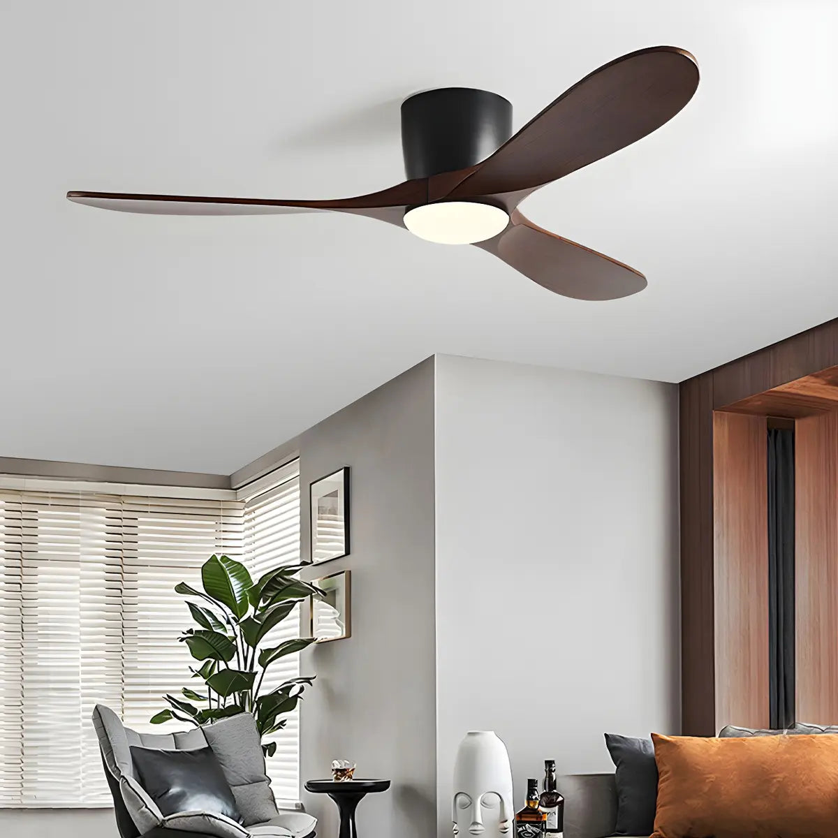 Remote Control Walnut LED Ceiling Fan with Light Fixture Image - 7
