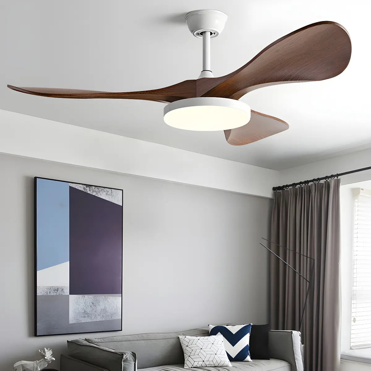 Remote Modern 3 Wood Blade Ceiling Fan with LED Light Image - 3