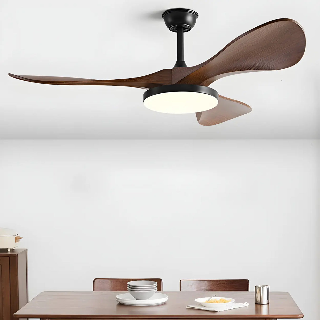 Remote Modern 3 Wood Blade Ceiling Fan with LED Light Image - 2