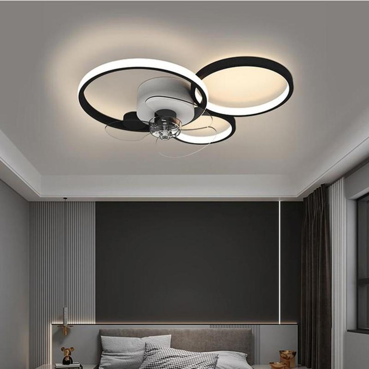 Remote Modern Geometric Flush Ceiling Fan with Light Image - 8