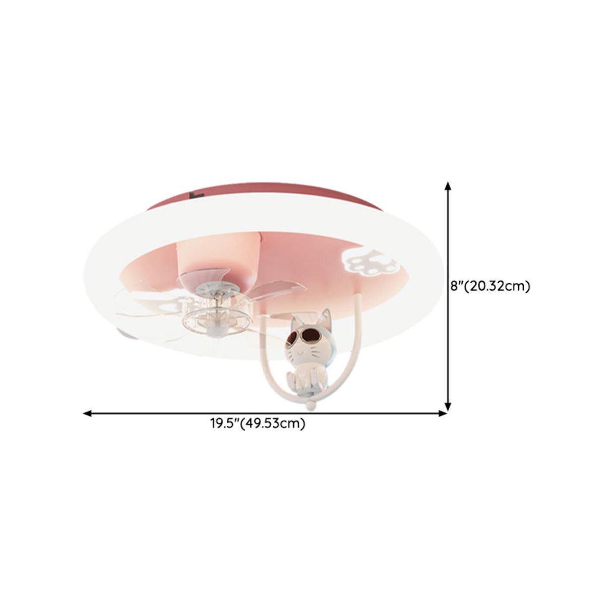 Remote Pink Round Flush Cute Cat Ceiling Fan with Light
