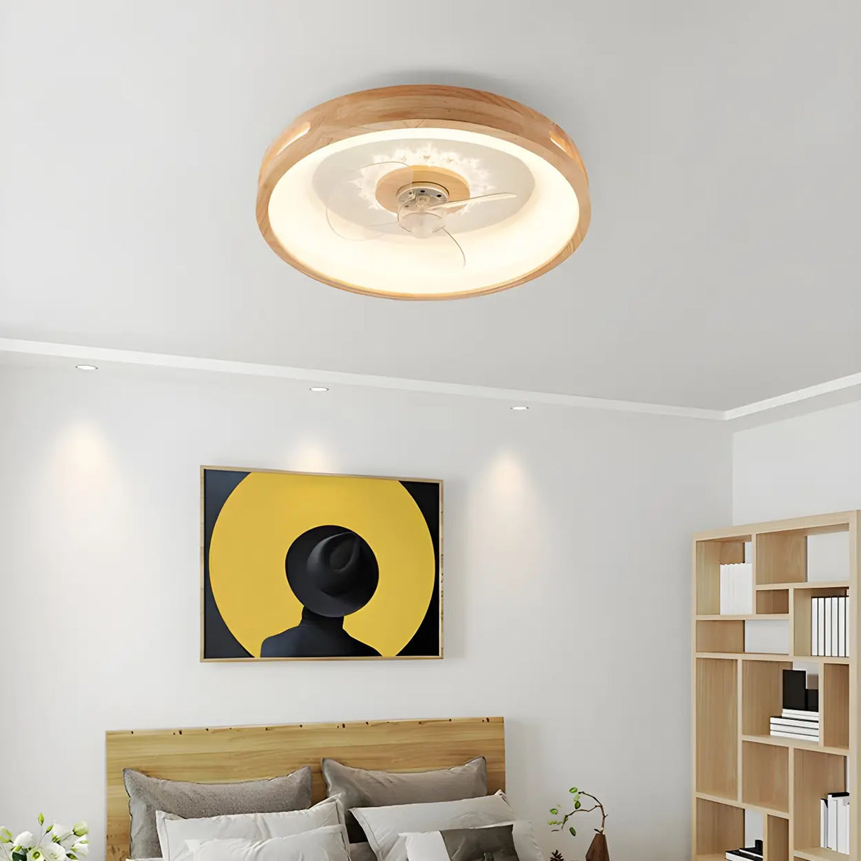 Remote Simple Round Wood Ceiling Fan with LED Light Image - 1