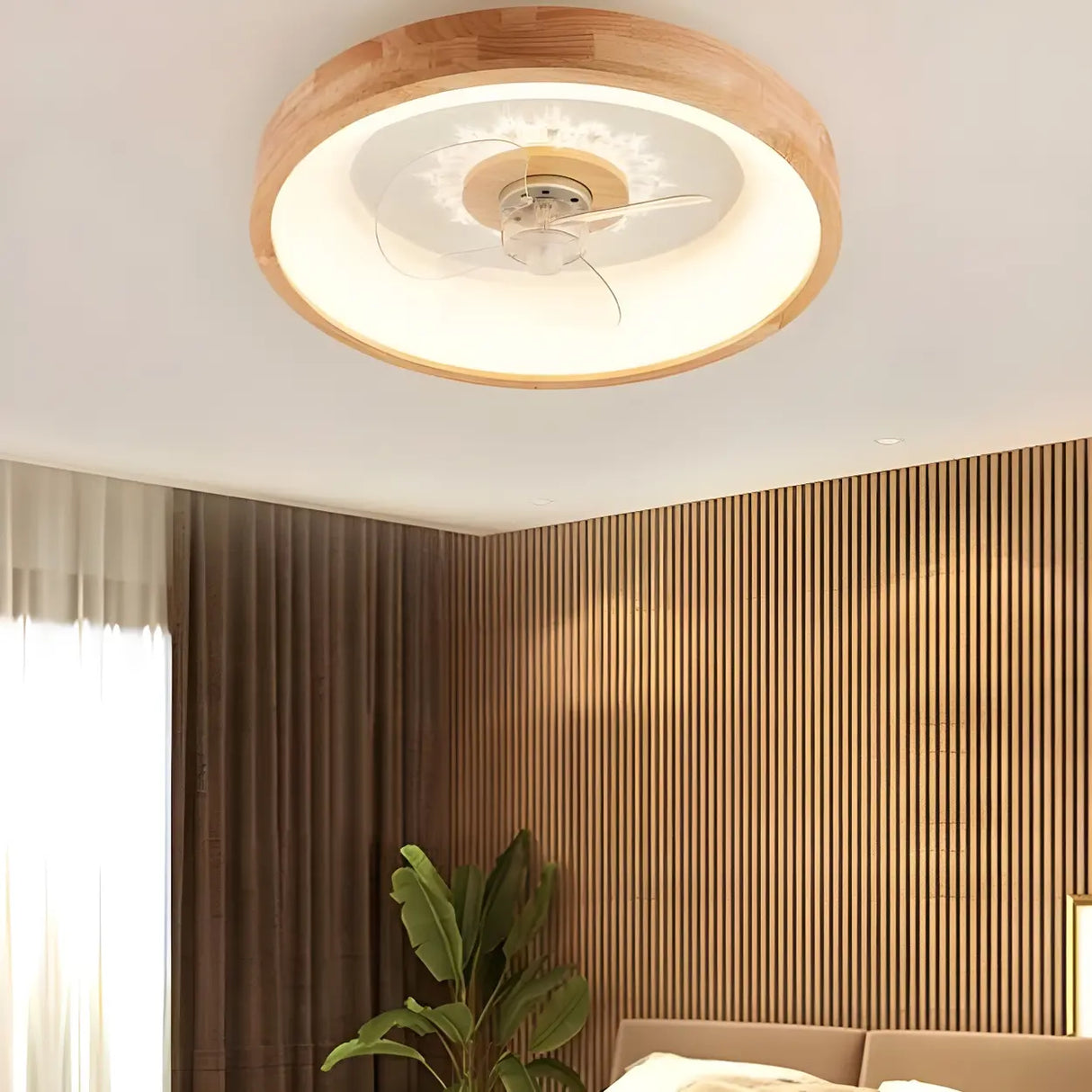 Remote Simple Round Wood Ceiling Fan with LED Light Image - 11