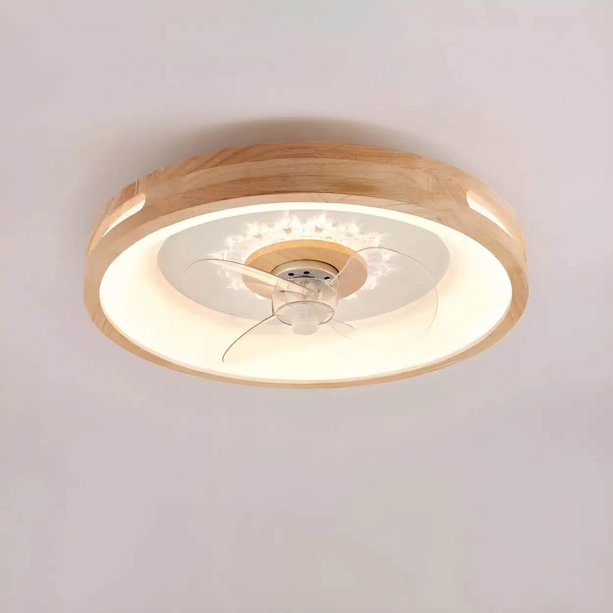 Remote Simple Round Wood Ceiling Fan with LED Light Image - 4
