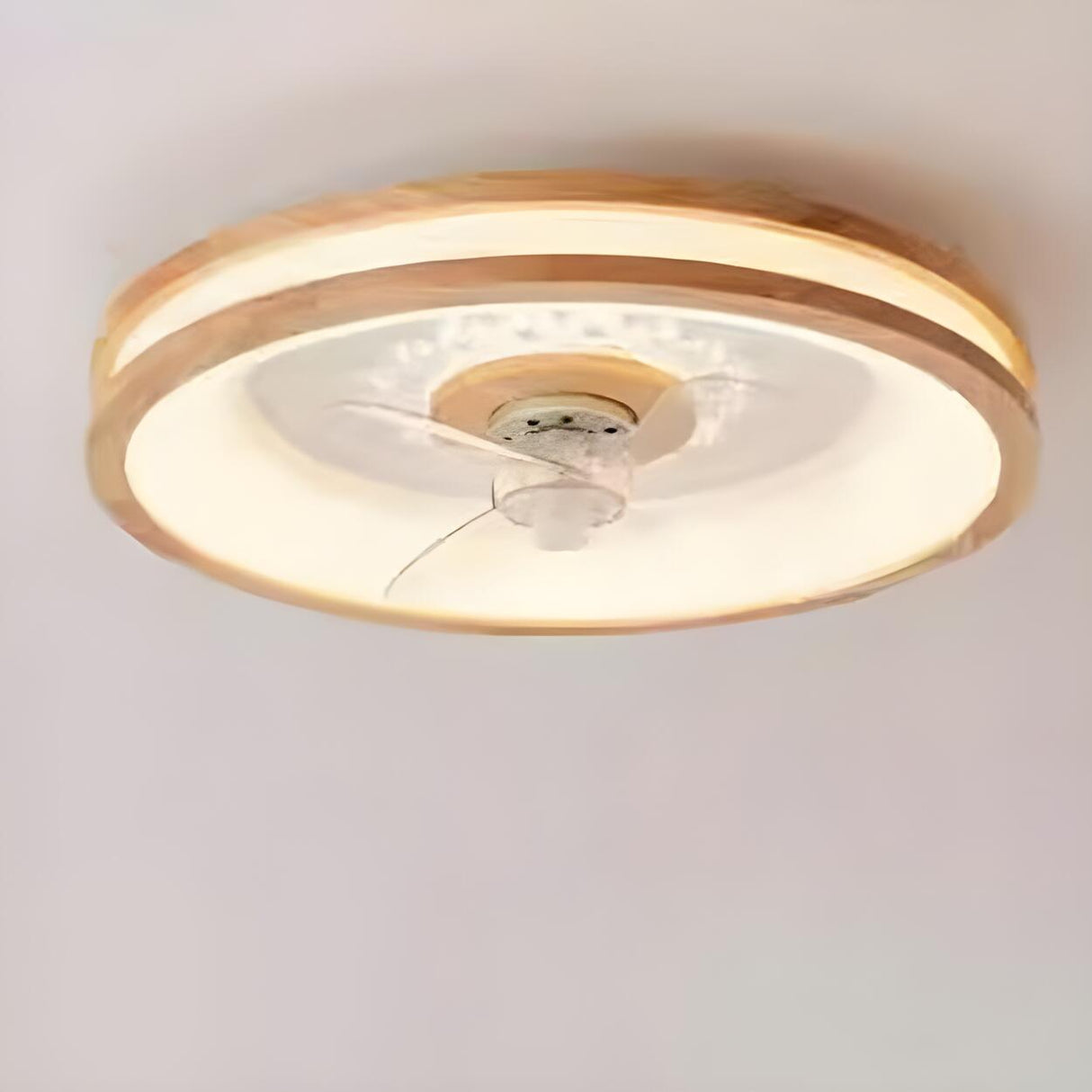 Remote Simple Round Wood Ceiling Fan with LED Light Image - 5