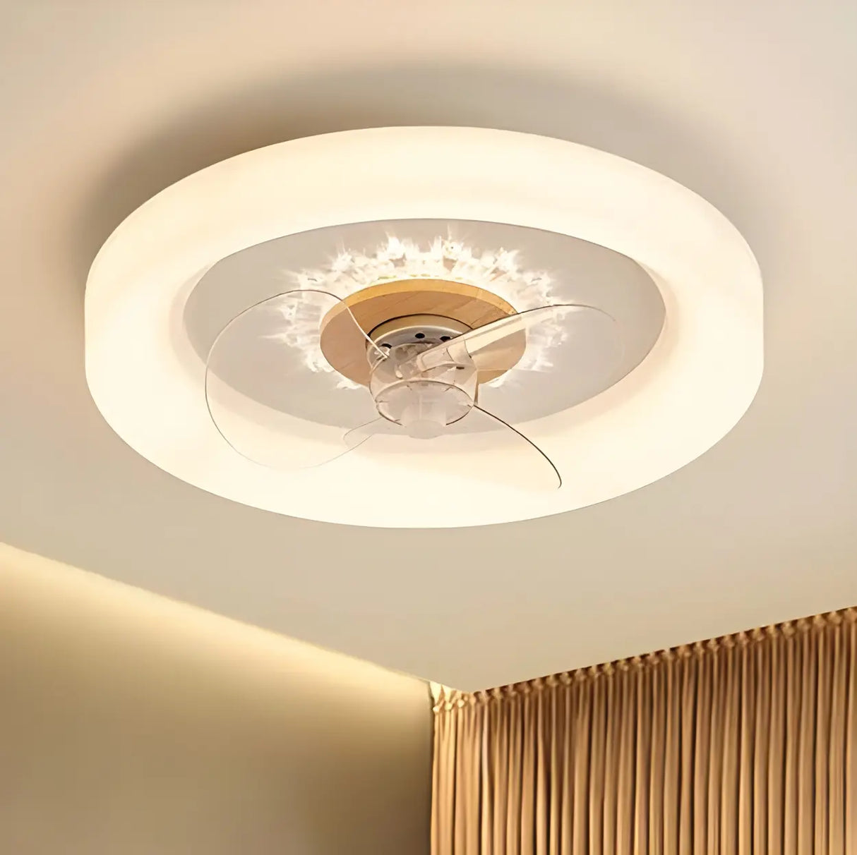 Remote Simple Round Wood Ceiling Fan with LED Light Image - 6