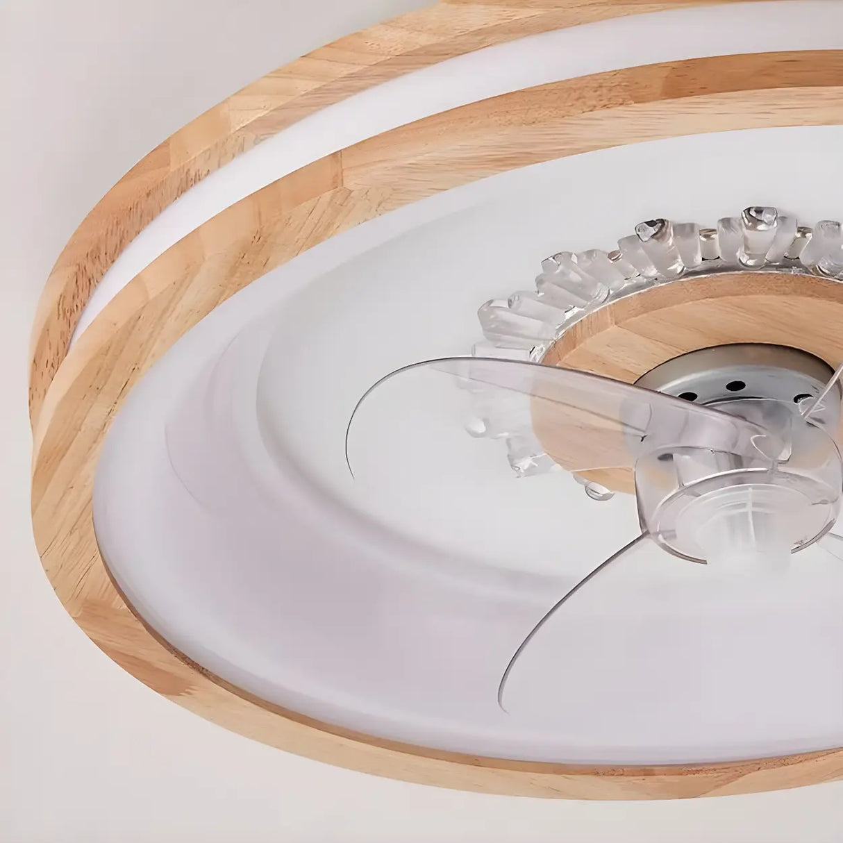 Remote Simple Round Wood Ceiling Fan with LED Light Image - 7