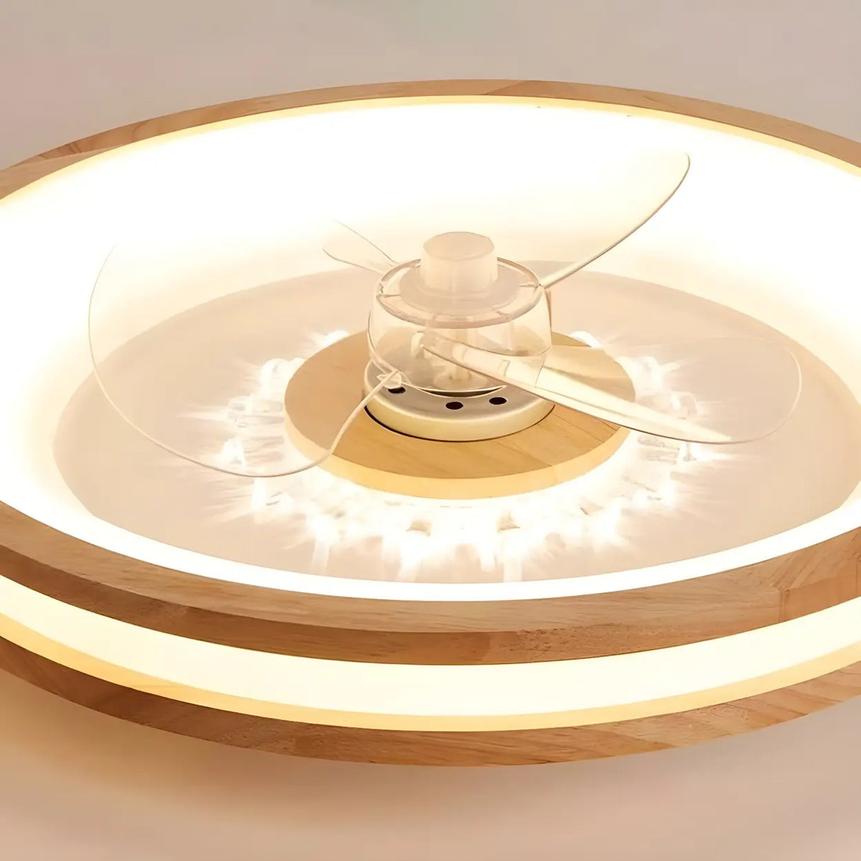 Remote Simple Round Wood Ceiling Fan with LED Light Image - 8
