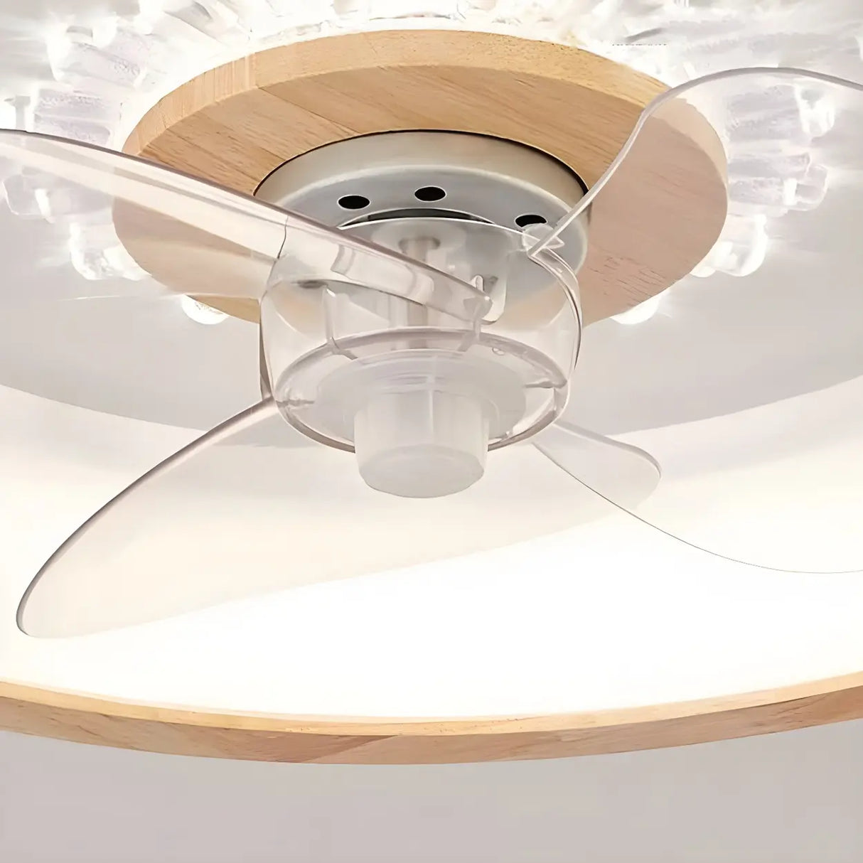 Remote Simple Round Wood Ceiling Fan with LED Light Image - 9
