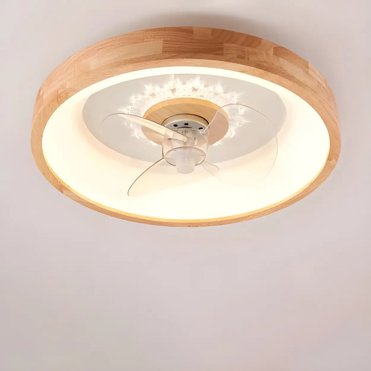 Remote Simple Round Wood Ceiling Fan with LED Light Image - 10