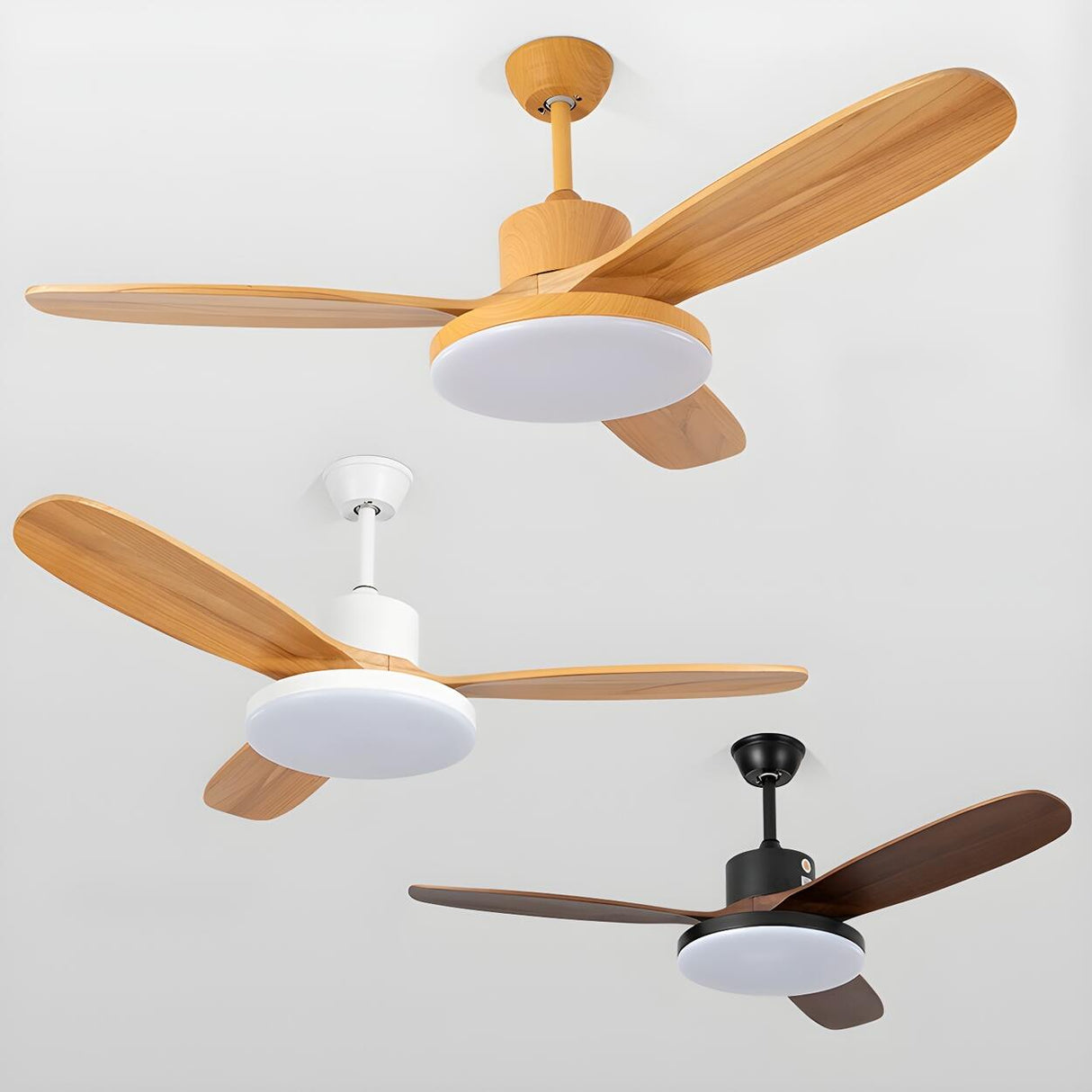 Remote Solid Wood 3 Blades LED Ceiling Fan with Light Image - 14
