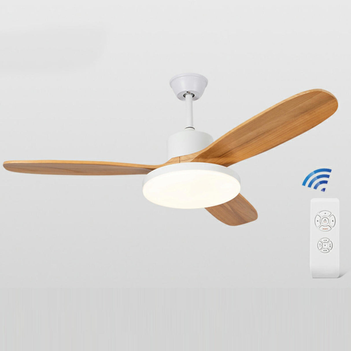 Remote Solid Wood 3 Blades LED Ceiling Fan with Light Image - 3