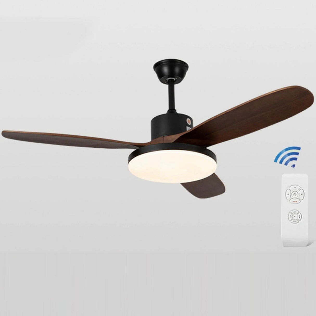 Remote Solid Wood 3 Blades LED Ceiling Fan with Light Image - 5