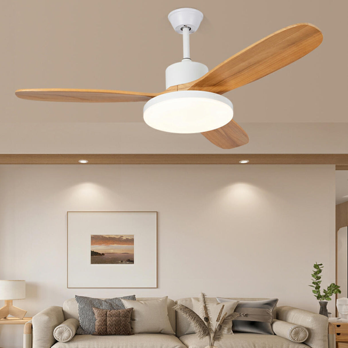 Remote Solid Wood 3 Blades LED Ceiling Fan with Light Image - 6
