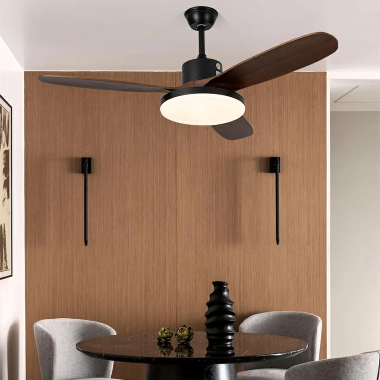Remote Solid Wood 3 Blades LED Ceiling Fan with Light Image - 7