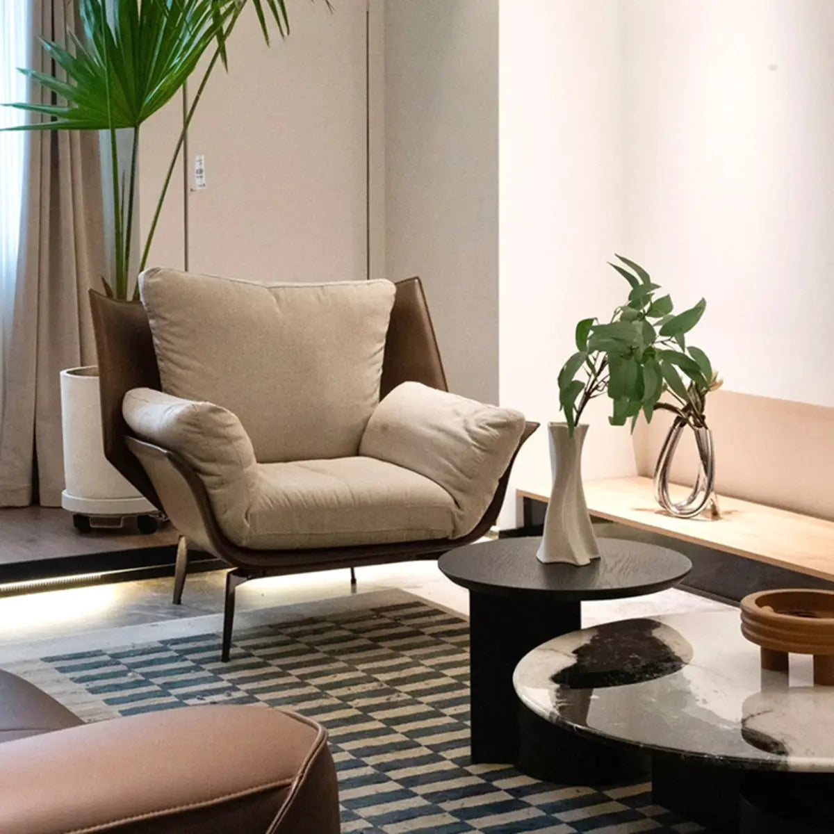 Removable Cushions Corduroy Fixed Back Accent Chair Image - 4