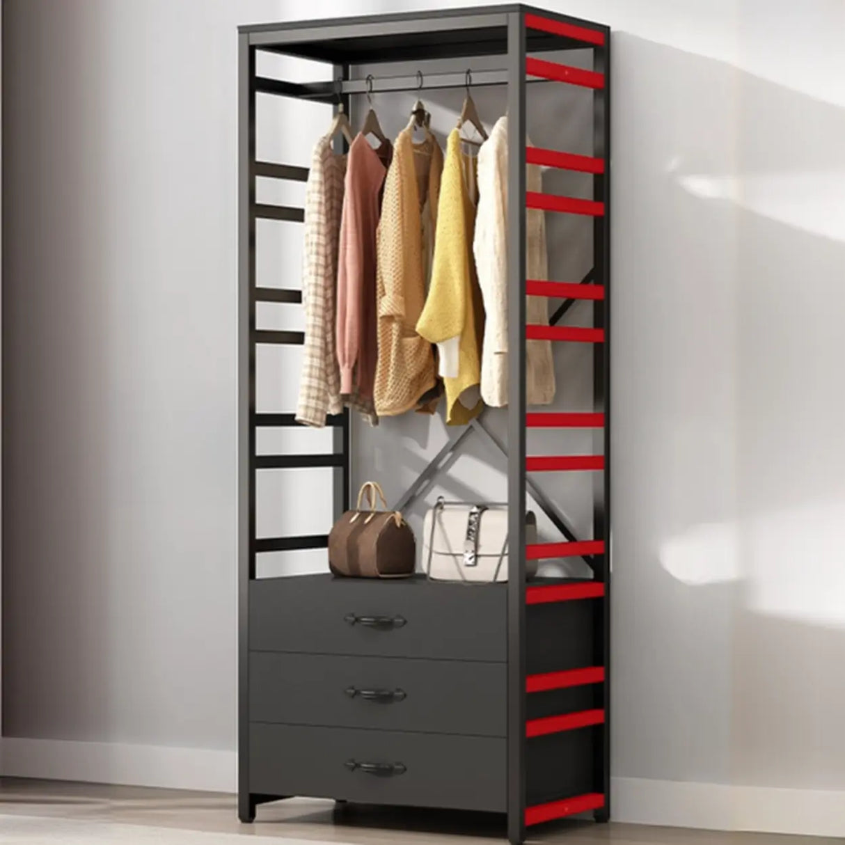 Removable Multi-Section Steel Black Storage Coat Rack Image - 12