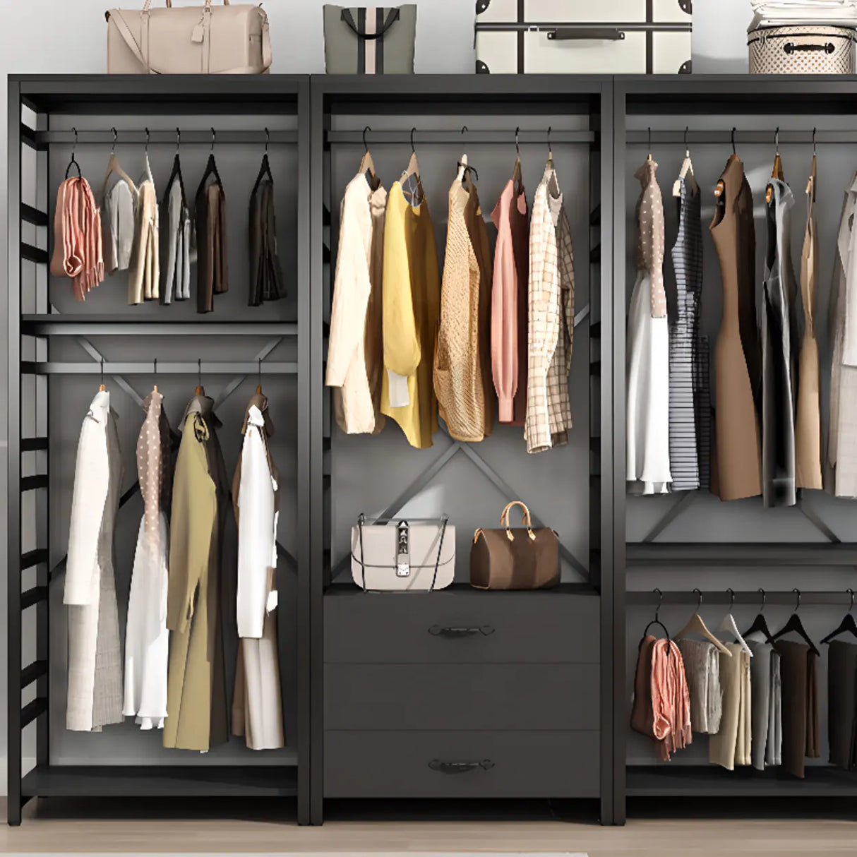 Removable Multi-Section Steel Black Storage Coat Rack Image - 15