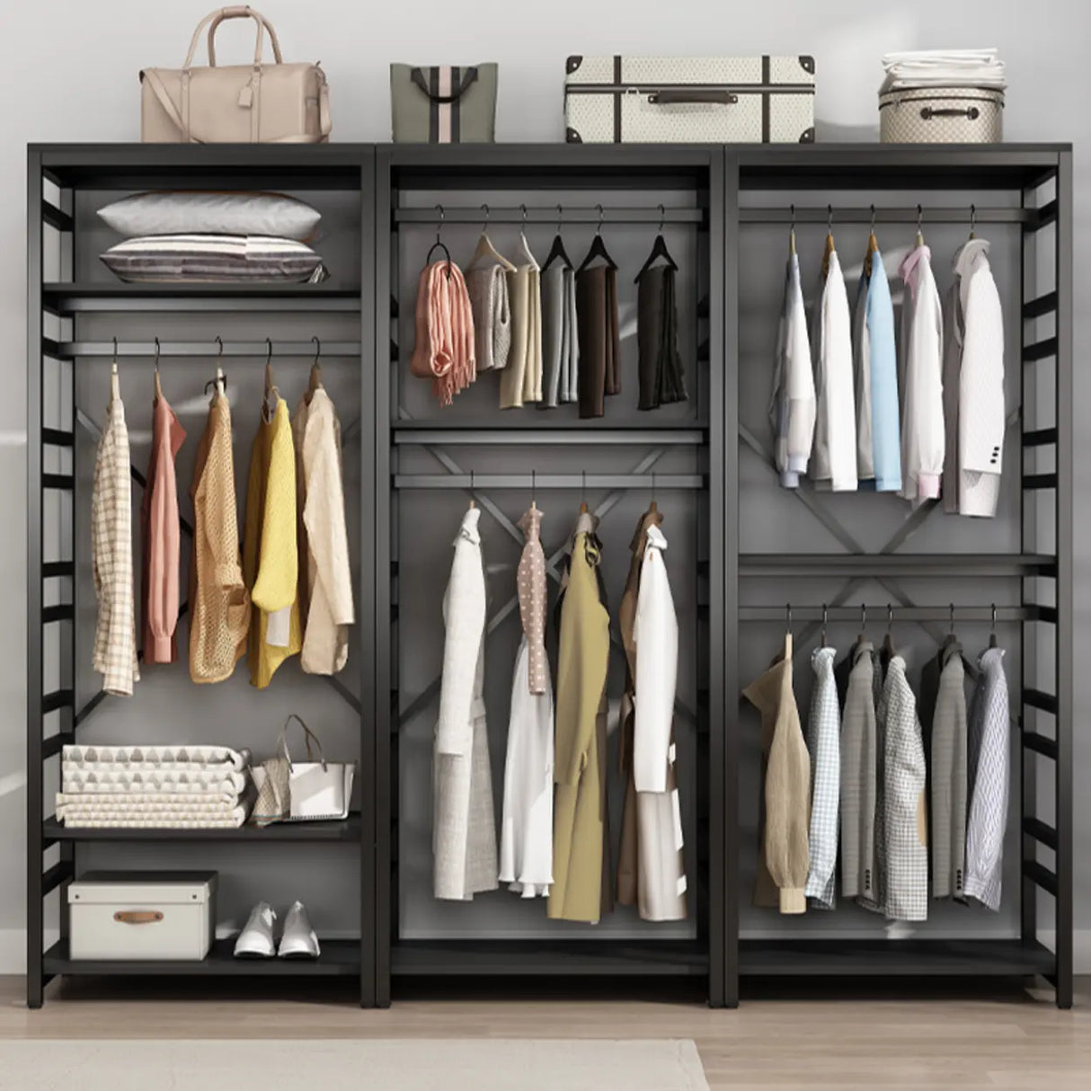 Removable Multi-Section Steel Black Storage Coat Rack Image - 1