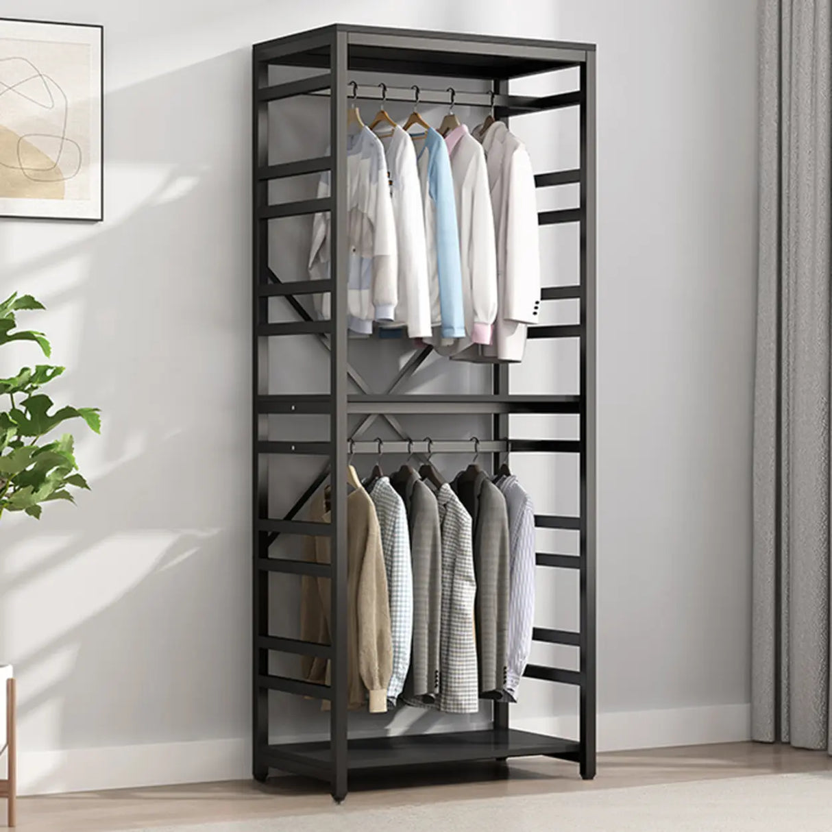 Removable Multi-Section Steel Black Storage Coat Rack Image - 2