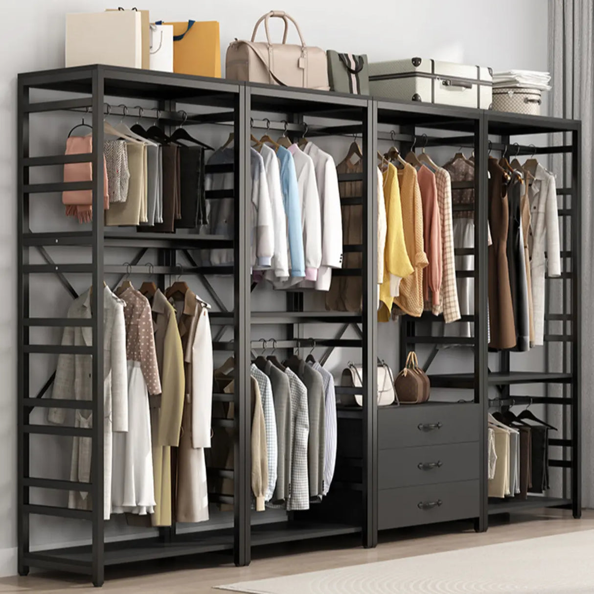 Removable Multi-Section Steel Black Storage Coat Rack Image - 4