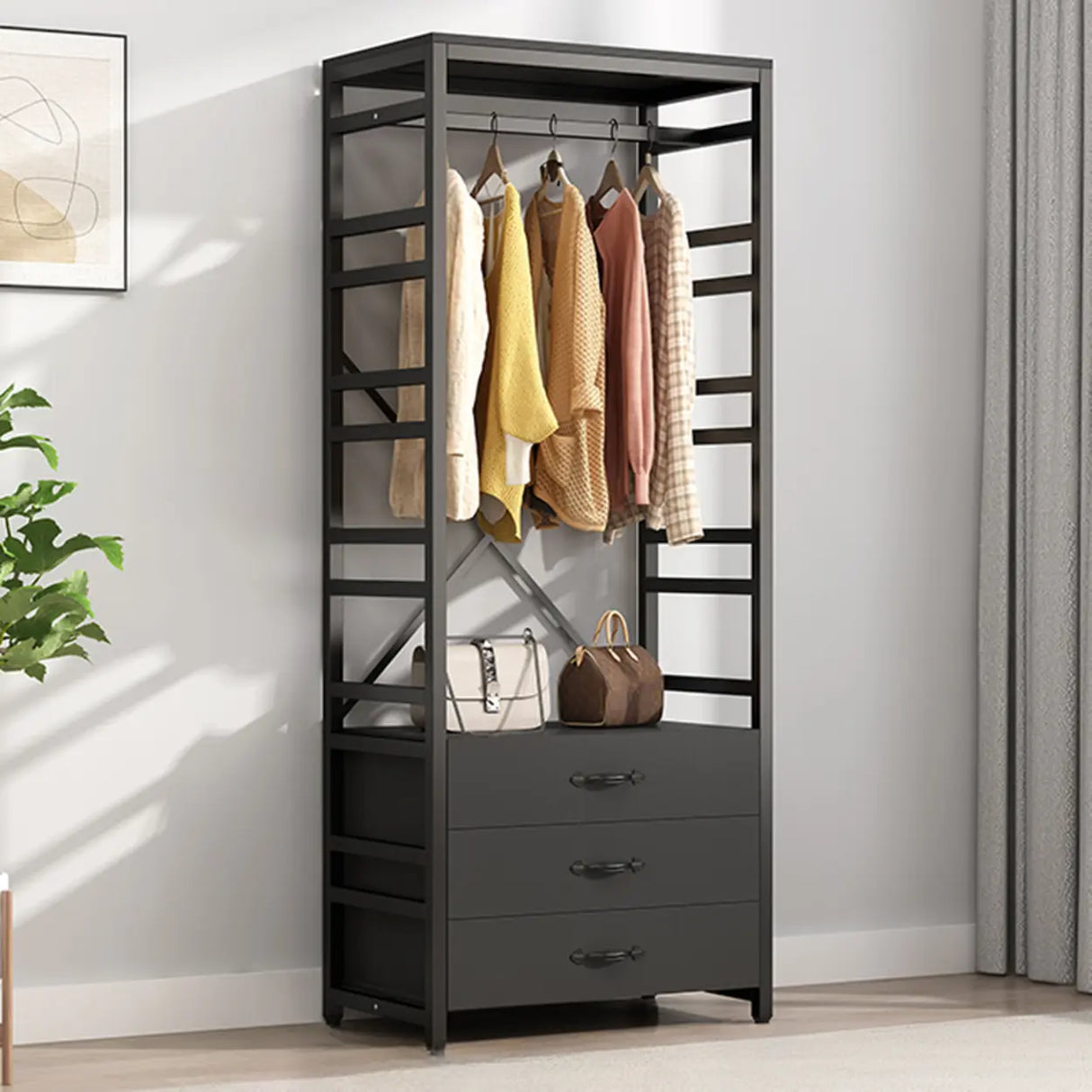 Removable Multi-Section Steel Black Storage Coat Rack Image - 7