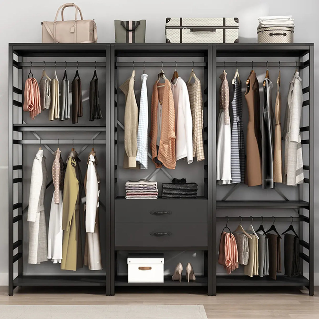 Removable Multi-Section Steel Black Storage Coat Rack Image - 8