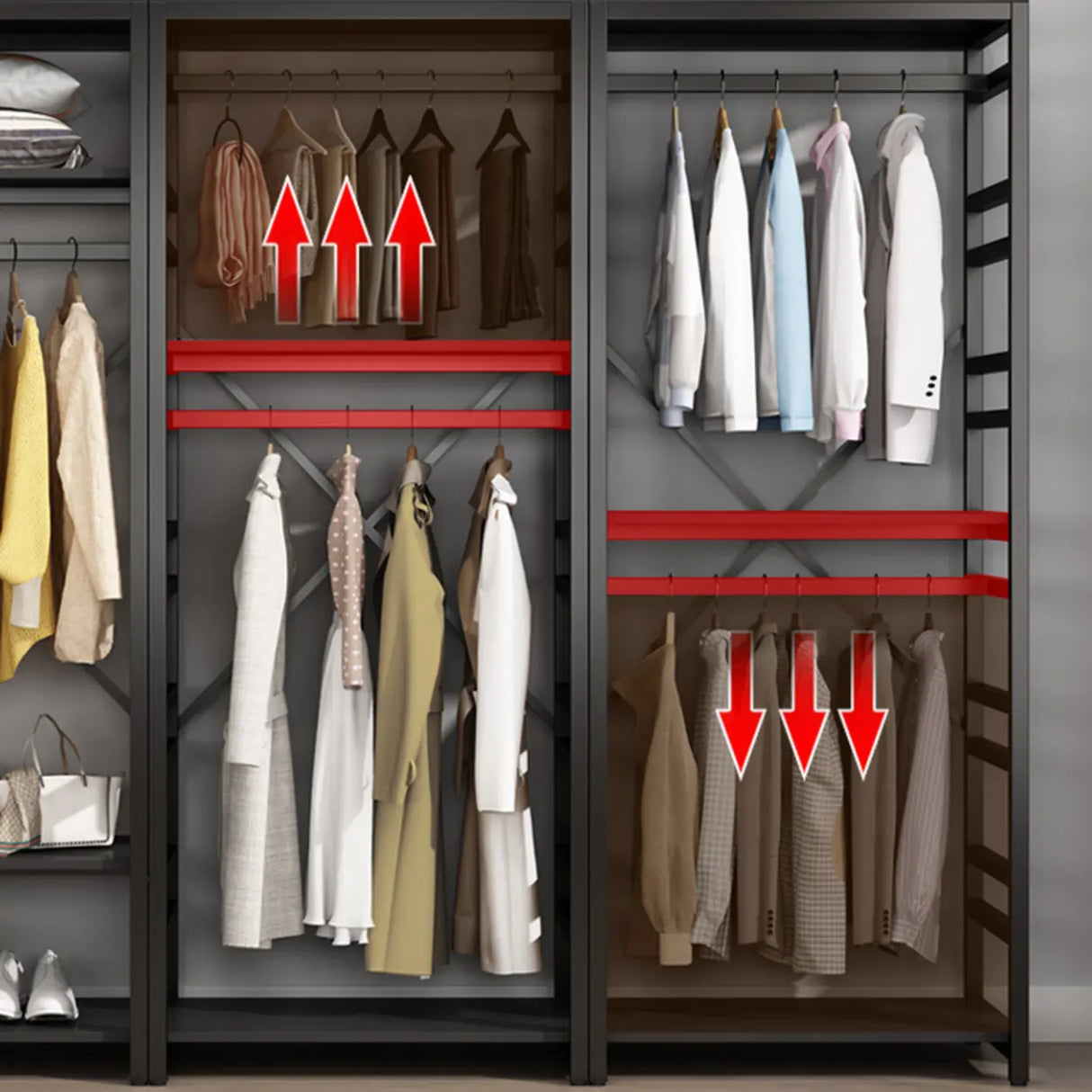 Removable Multi-Section Steel Black Storage Coat Rack Image - 9