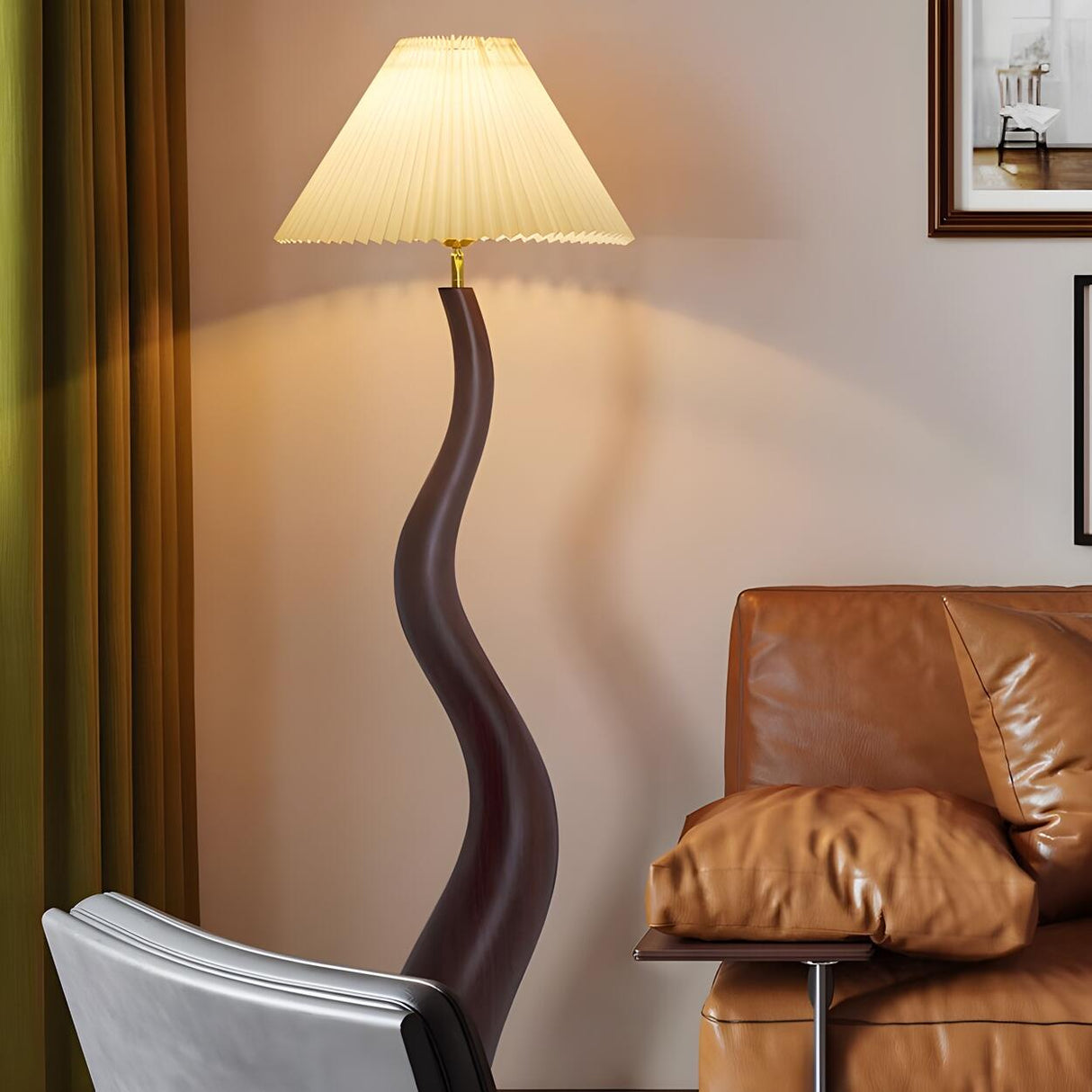 Resin Modern White Pleated Curved Tree Floor Lamp Image - 4