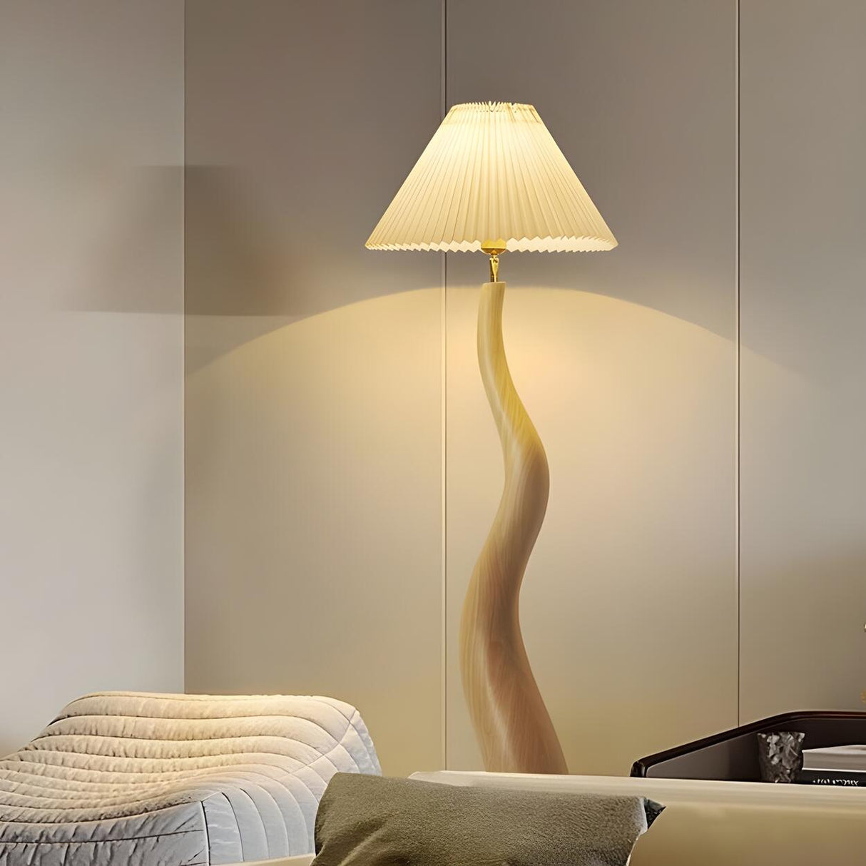 Resin Modern White Pleated Curved Tree Floor Lamp Image - 6