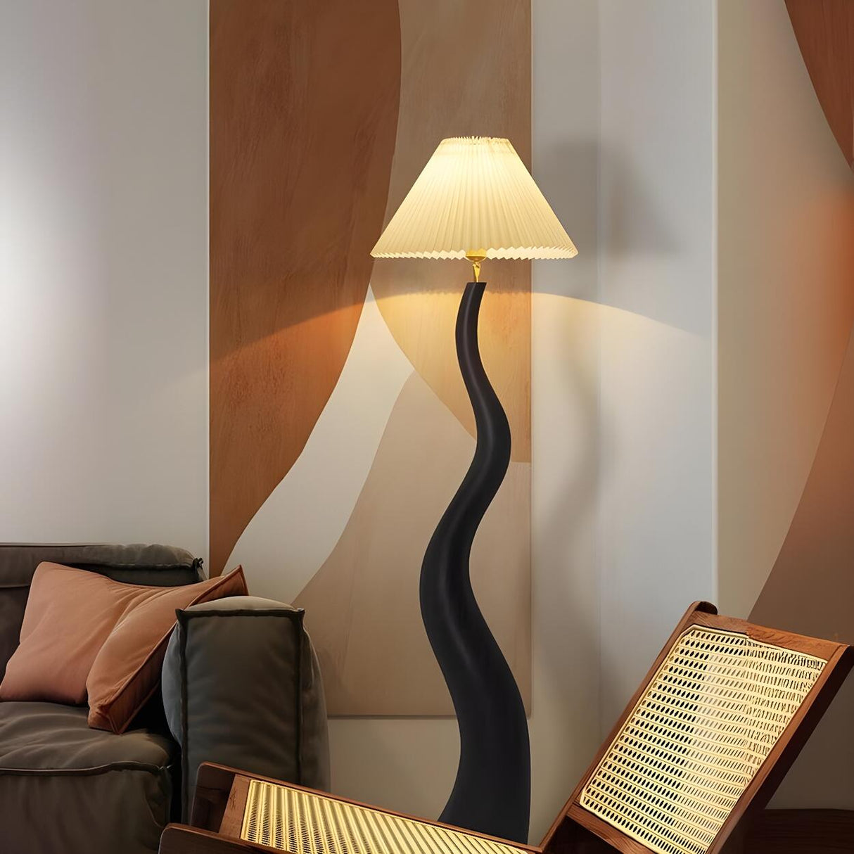 Resin Modern White Pleated Curved Tree Floor Lamp Image - 7