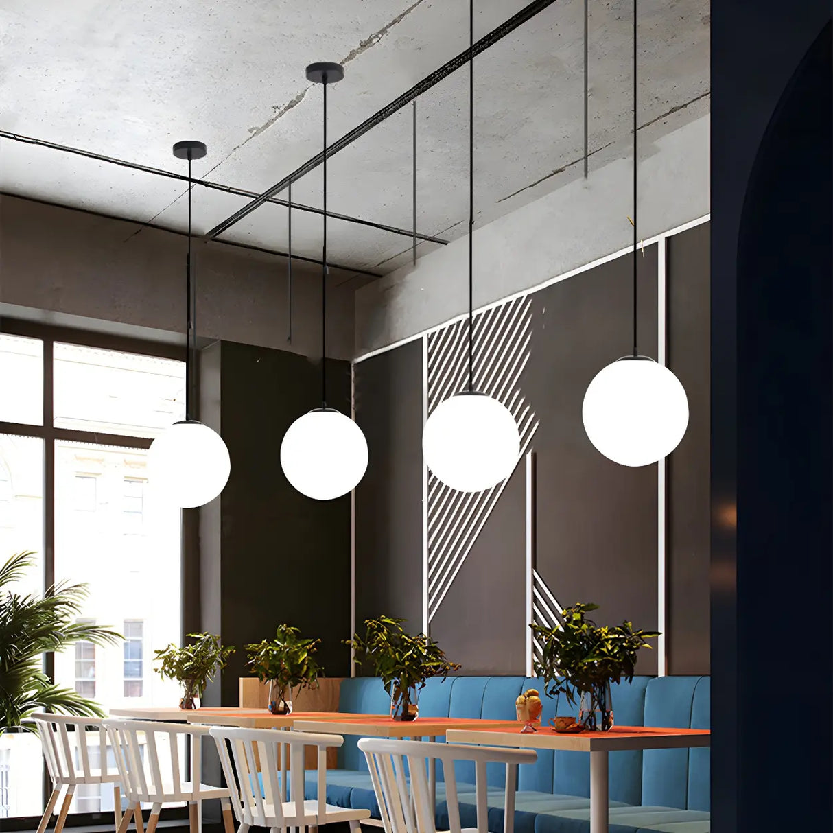 Restaurant Minimalist Black Globe Glass Pendant Light Image - 1