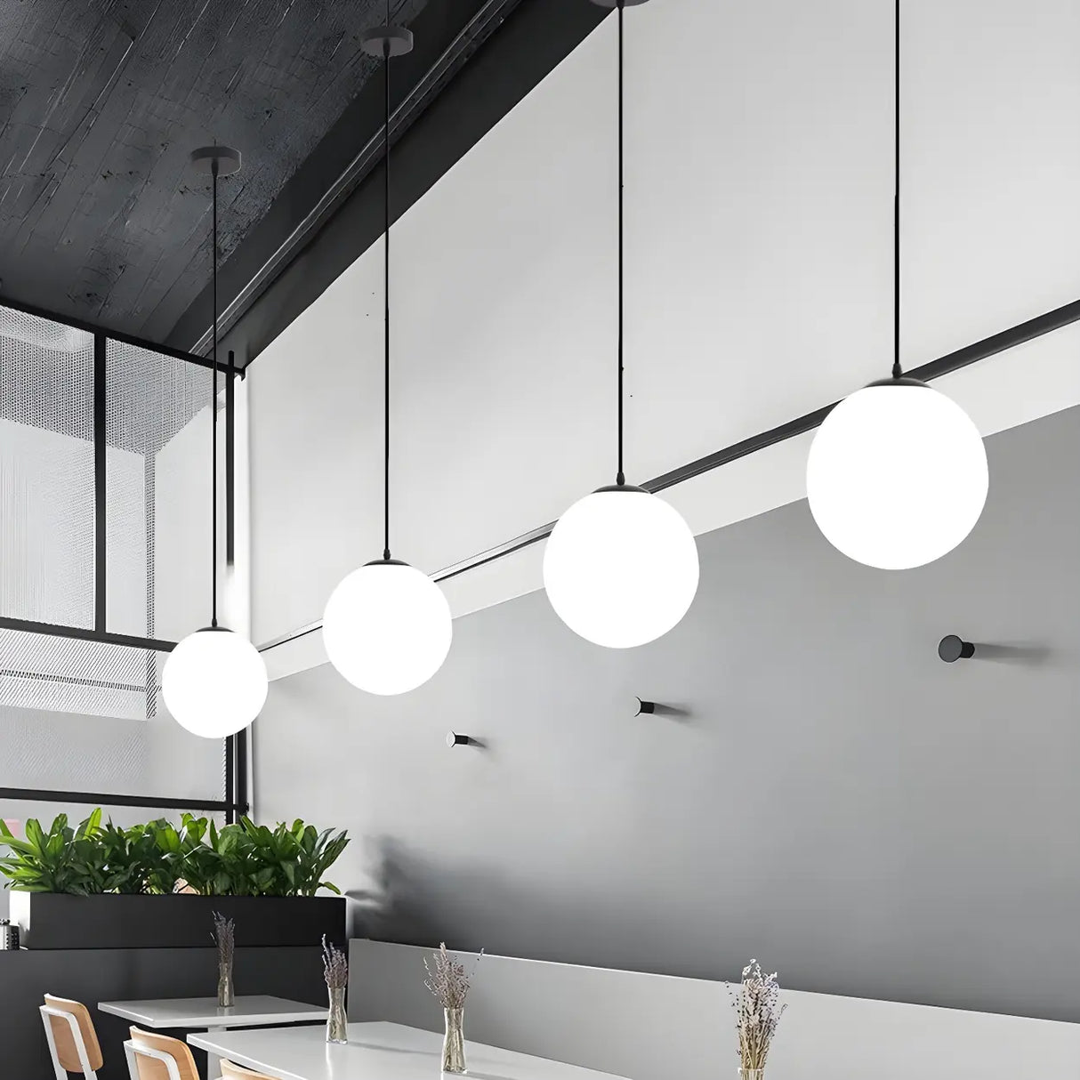 Restaurant Minimalist Black Globe Glass Pendant Light Image - 3