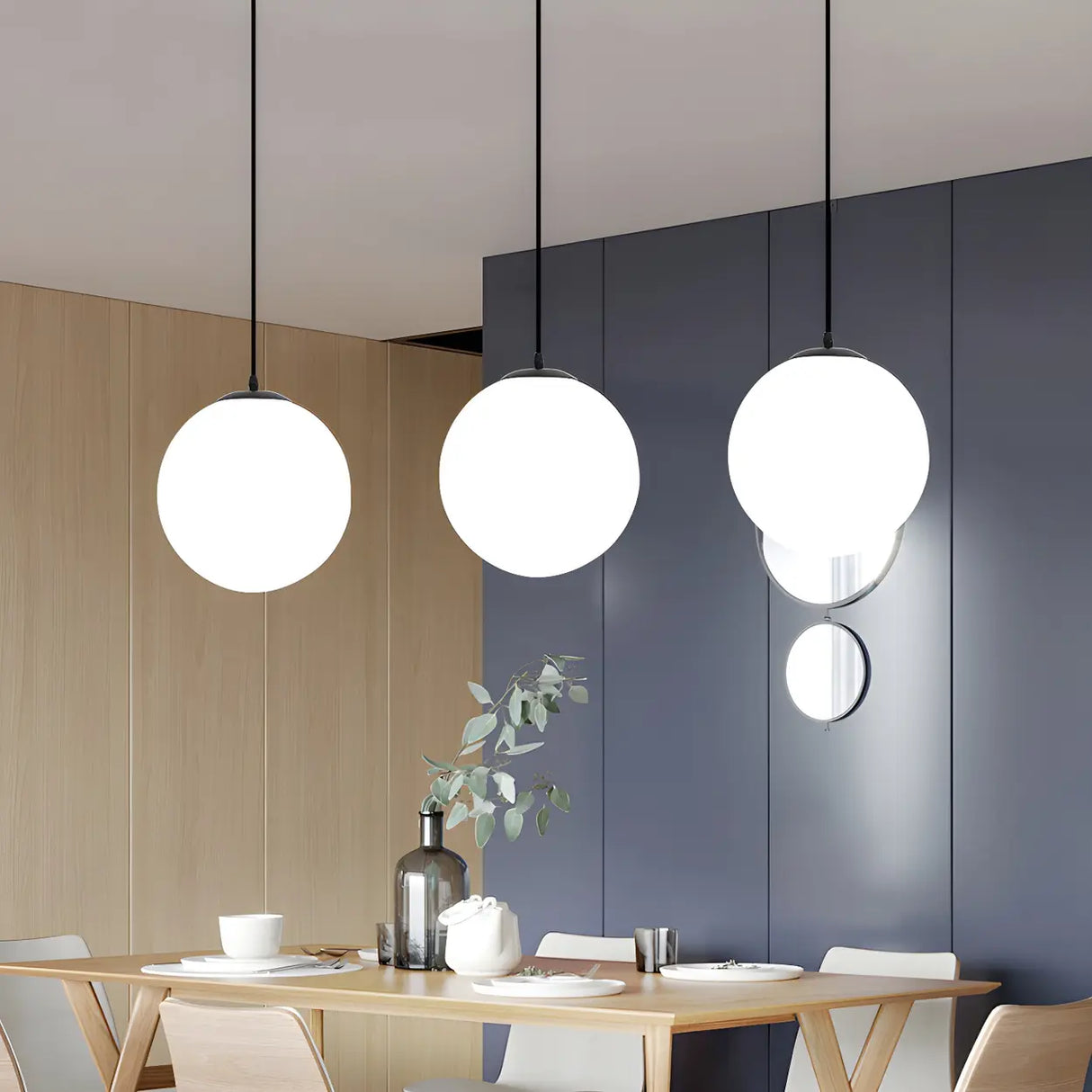 Restaurant Minimalist Black Globe Glass Pendant Light Image - 4