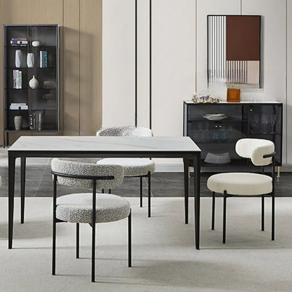 Restaurant Round Cozy White Sherpa Seat Dining Chair Image - 8