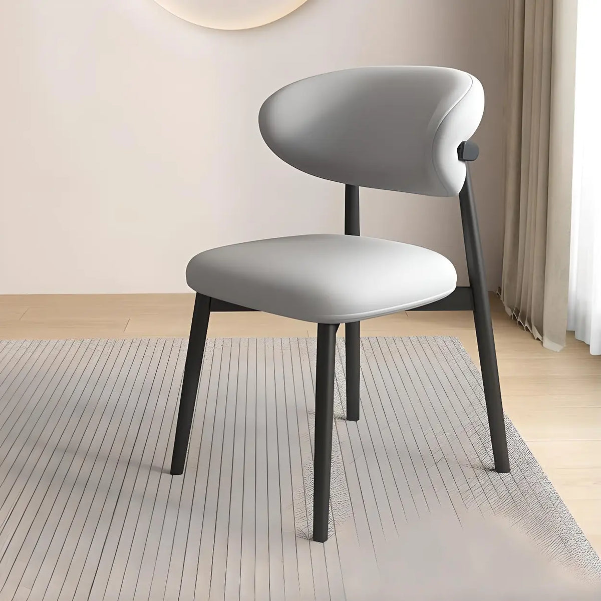Light Gray Black Restaurant Stable Curved Back Faux Leather Dining Chair Image - 13