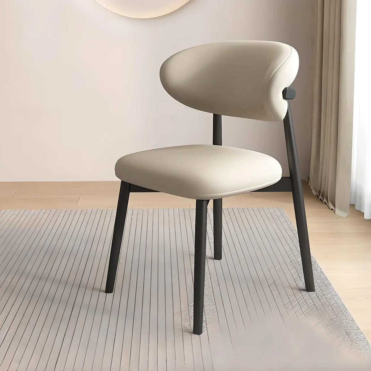 Light Khaki Black Restaurant Stable Curved Back Faux Leather Dining Chair Image - 14