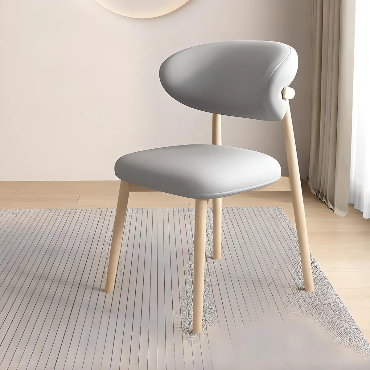 Light Gray Natural Wood Restaurant Stable Curved Back Faux Leather Dining Chair Image - 18