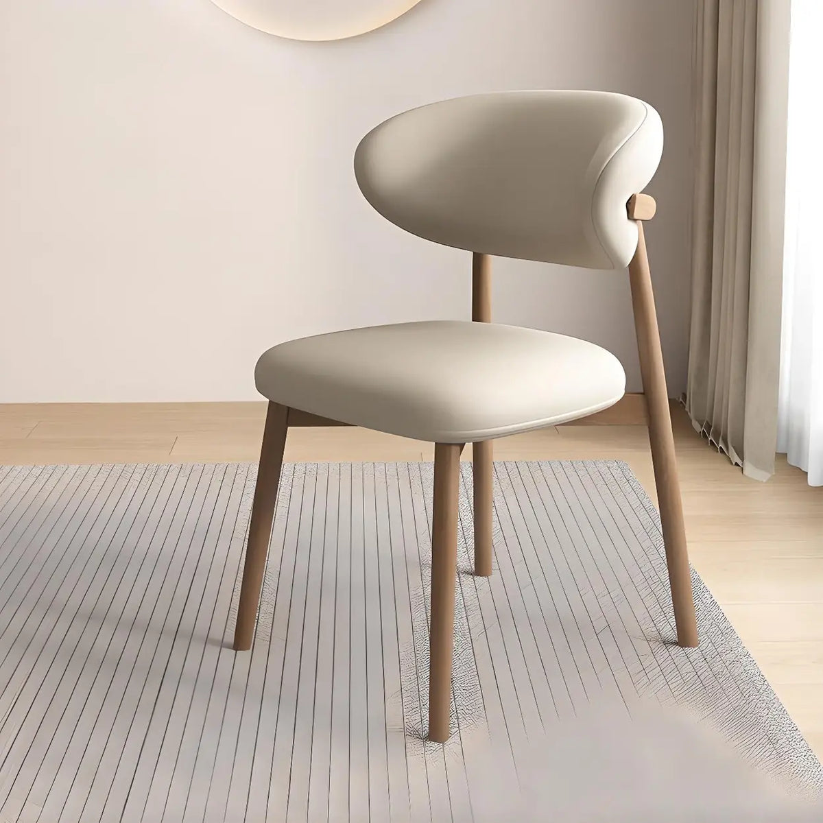 Light Khaki Light Walnut Restaurant Stable Curved Back Faux Leather Dining Chair Image - 21