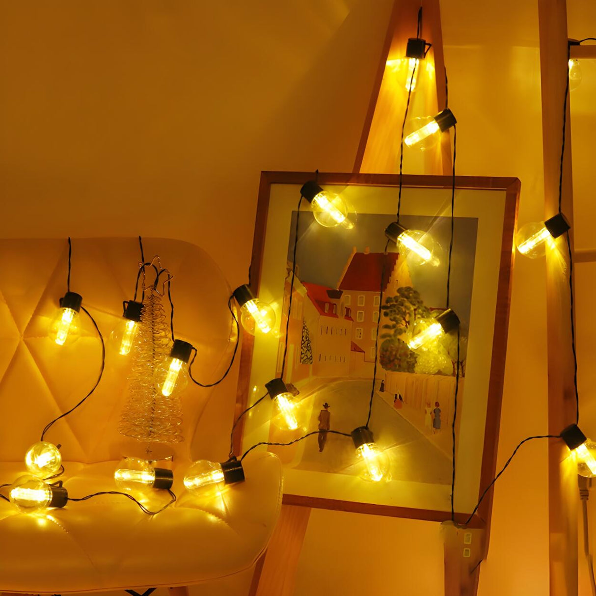 Retro Black Globe Bulb Solar Christmas String Light Image - 3