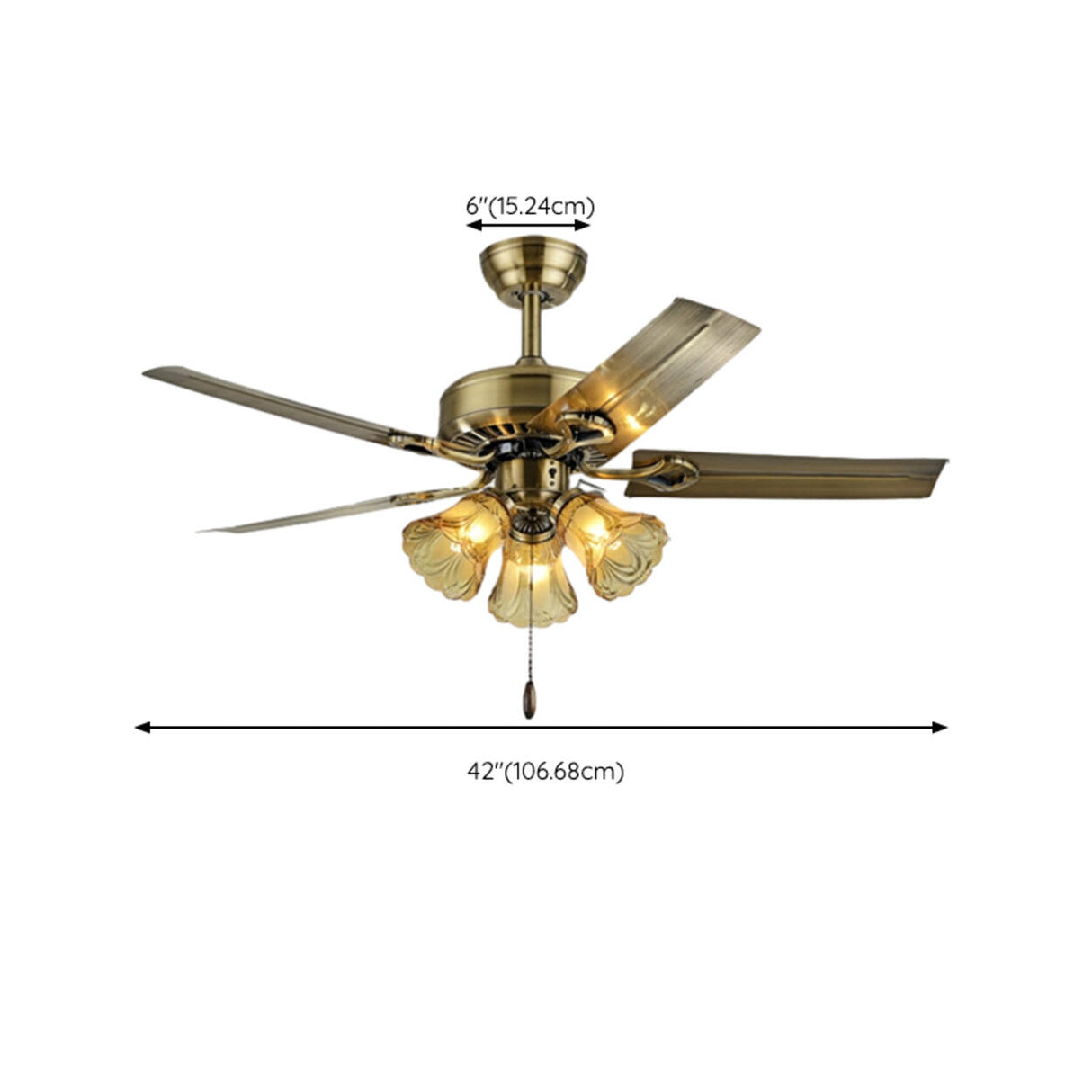 Retro Down Rod Glass Floral 5 Blade Ceiling Fan Light