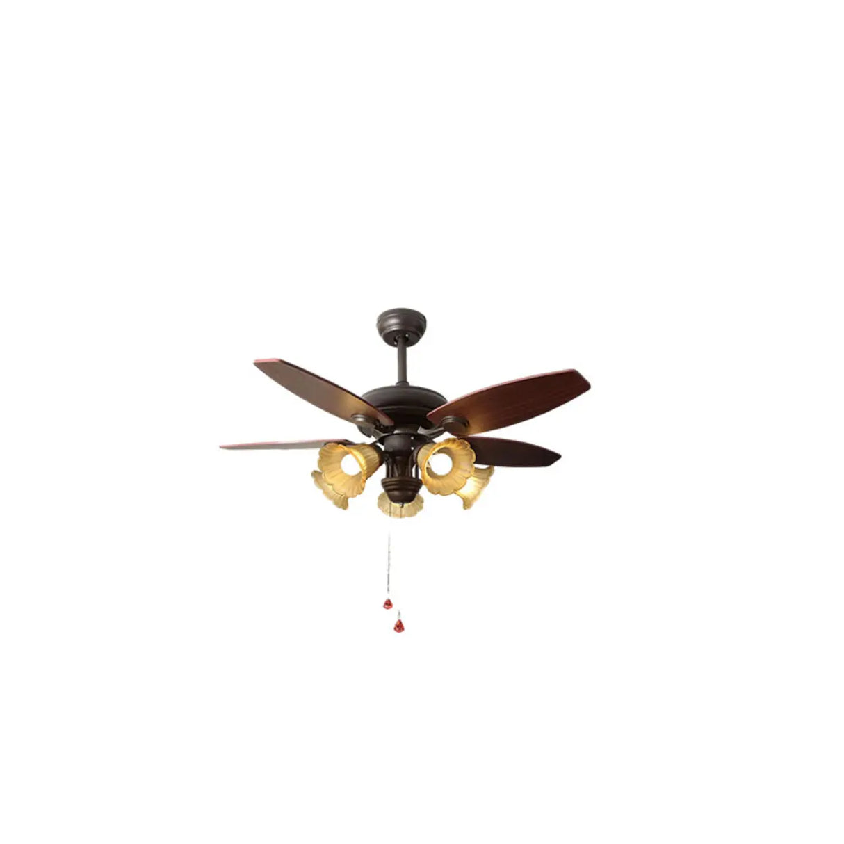 Retro Flower Glass Shade 5 Wood Blade Ceiling Fan Light Image - 2